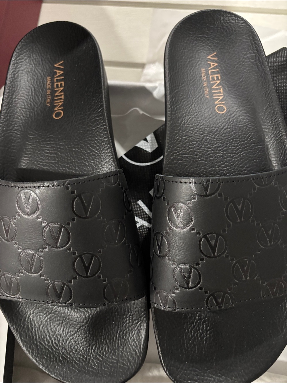 Valentino Black Embossed V-Logo Men’s Slide Sandals - Picture 2 of 5